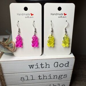 Handmade Pink and Yellow Gummy Bear Earrings (Set of 2)